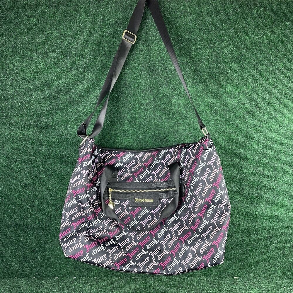Juicy Couture Goth Logo Pink Black Overnighter Weekender Tote Bag